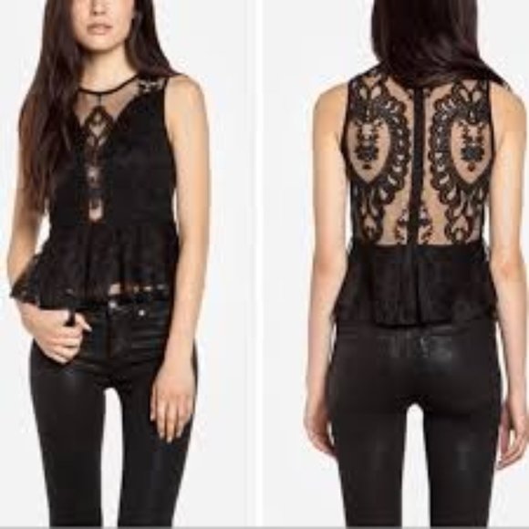 For Love & Lemons, Black Lace Peplum Top, Size S - Picture 3 of 5